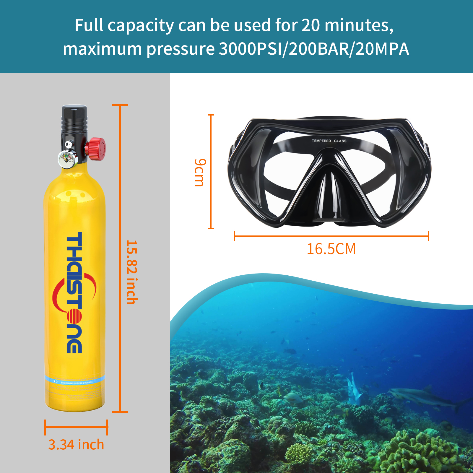 THAISTONE-1L Portable Scuba Di - Aquatic Sports ulasan dan harga